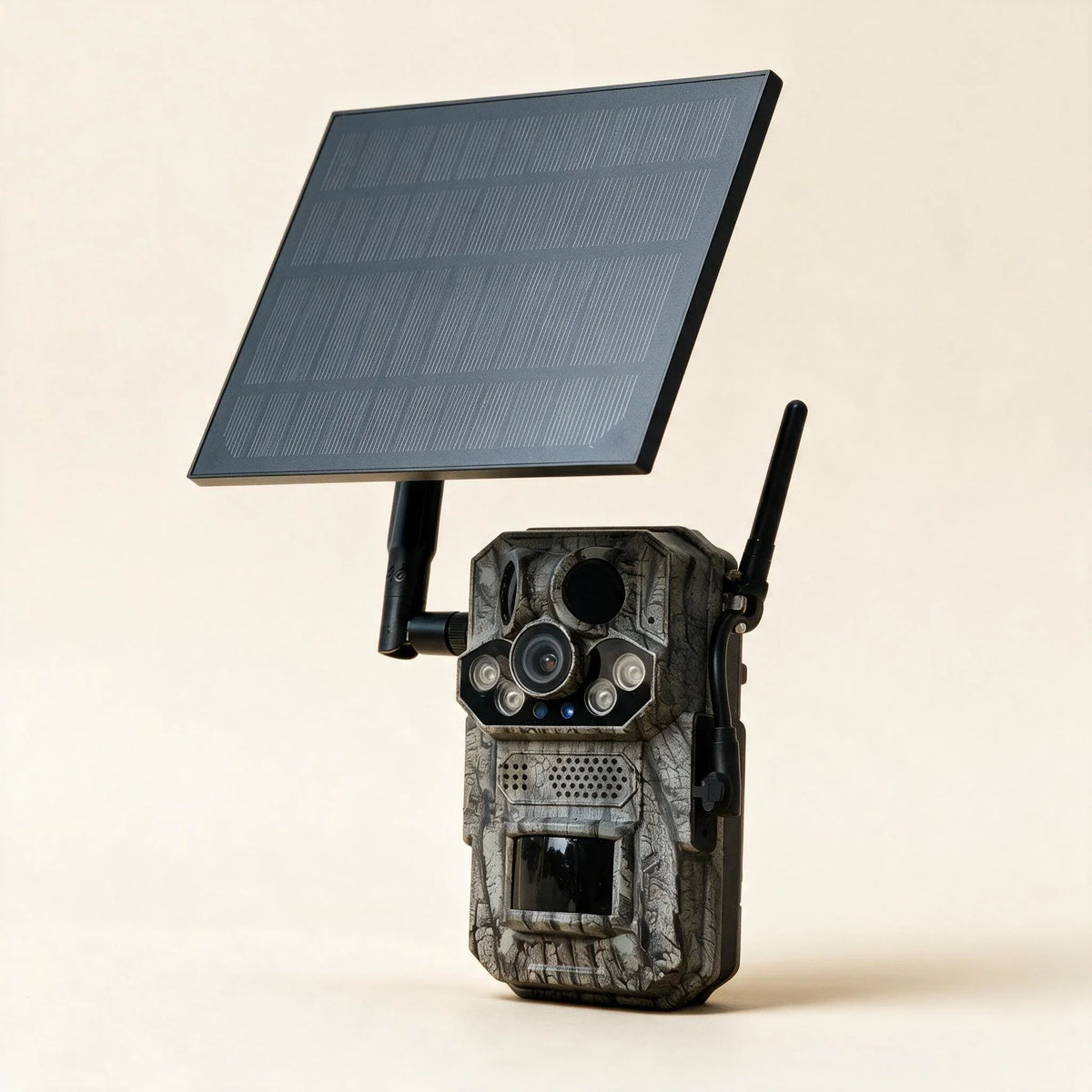 Caméra de chasse 4G L'AFFÛT avec GPS et panneau solaire, vue d'ensemble